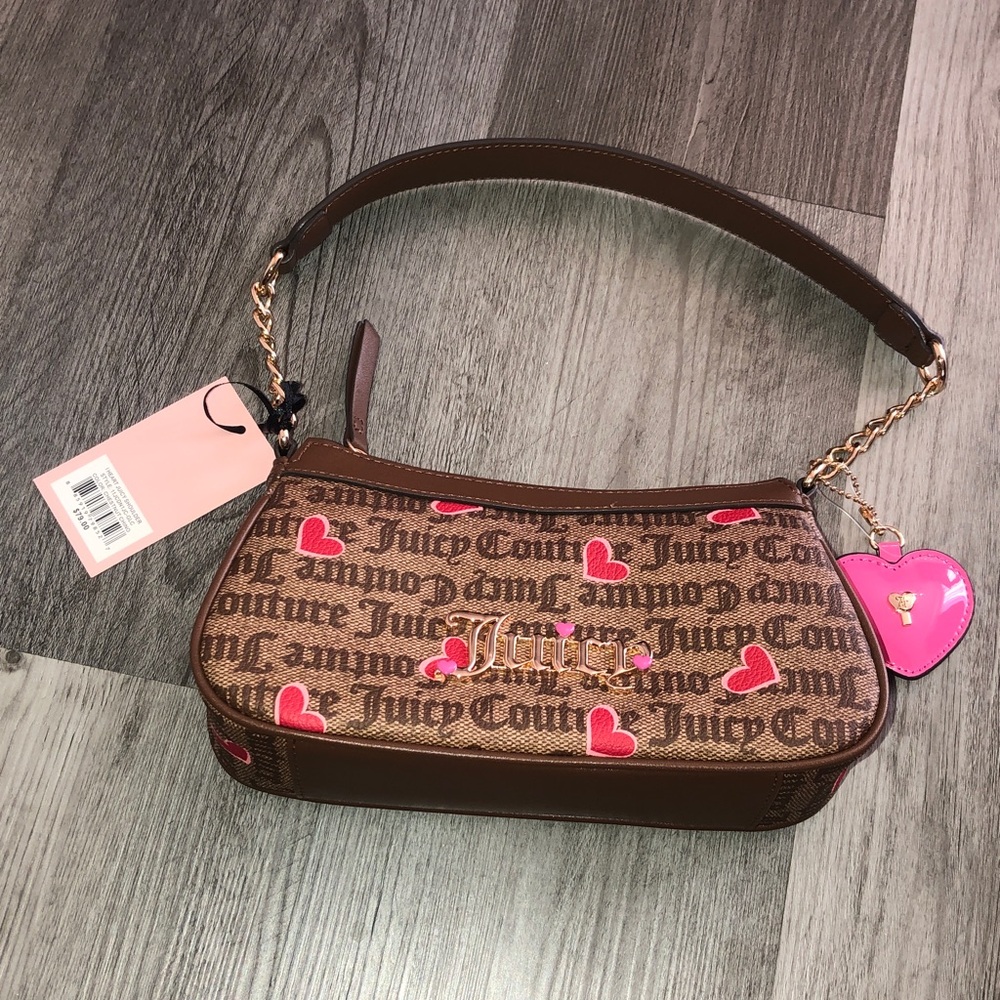 Juicy Couture Faux Leather Chestnut Chino I Heart Juicy Shoulder Bag NWT
